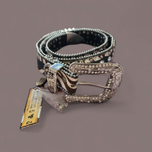Vintage Zebra Belt, Rhinestone Belt, Western Buckle Belt